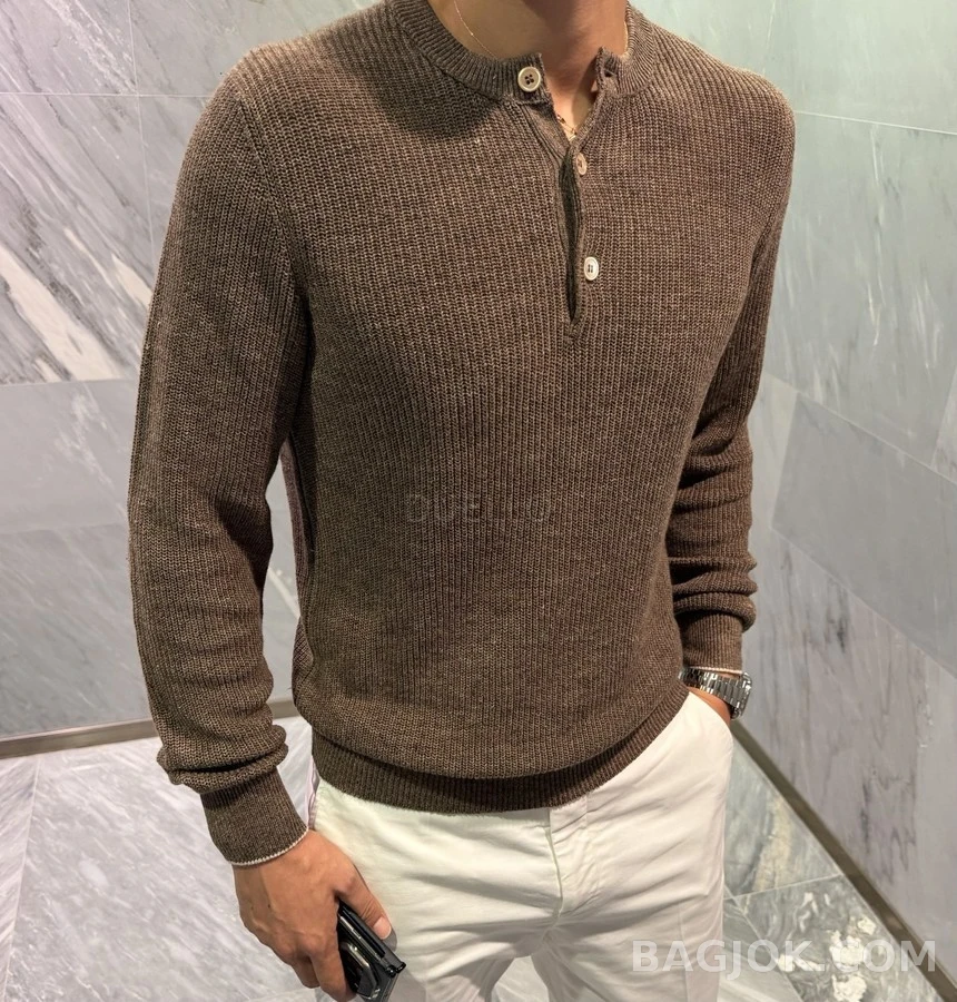 브루넬로 쿠치넬리 브루넬로 쿠치넬리 골지 헨리넥 긴팔 티셔츠 상세 이미지