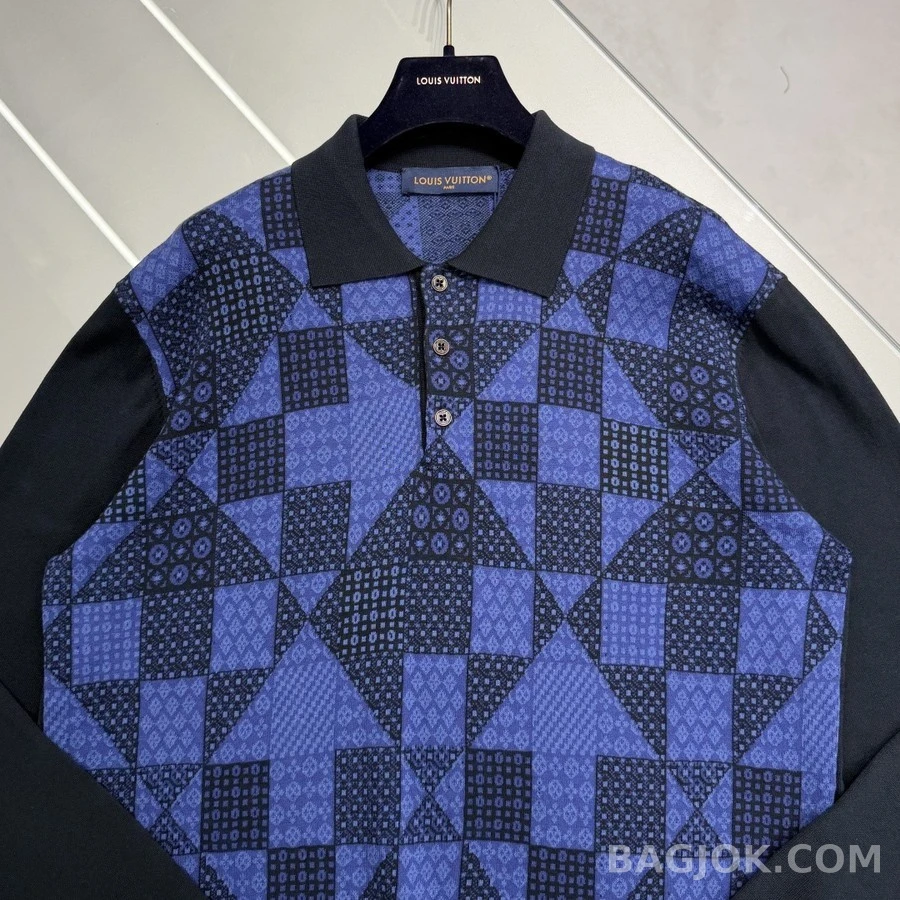 루이비통 루이비통 기하학 패치워크 니트 폴로 셔츠 상세 이미지