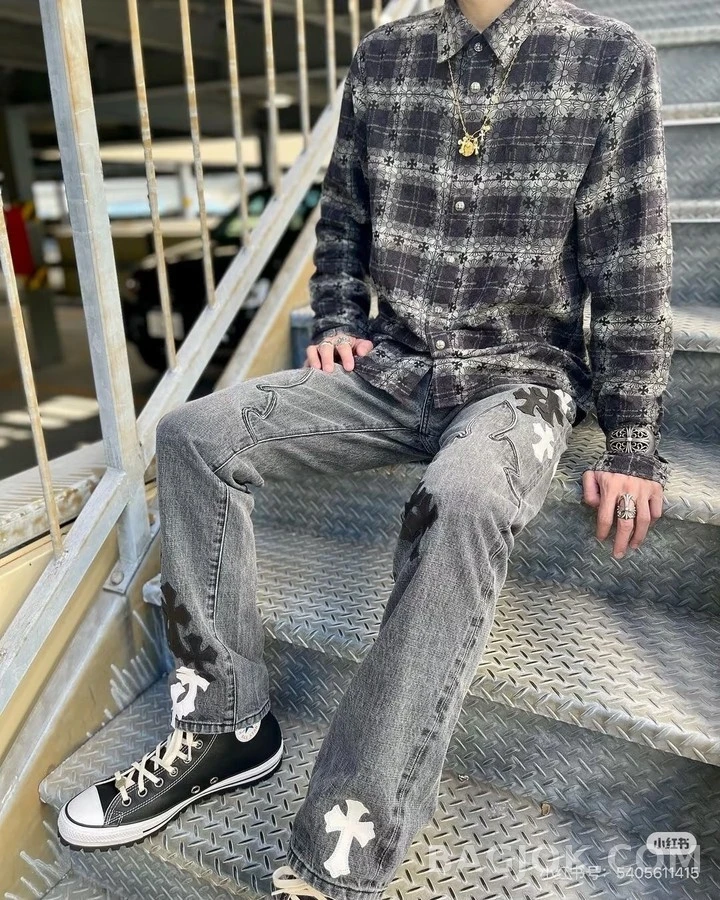 크롬하츠 크롬하츠 체크 크로스 긴팔 티셔츠 상세 이미지