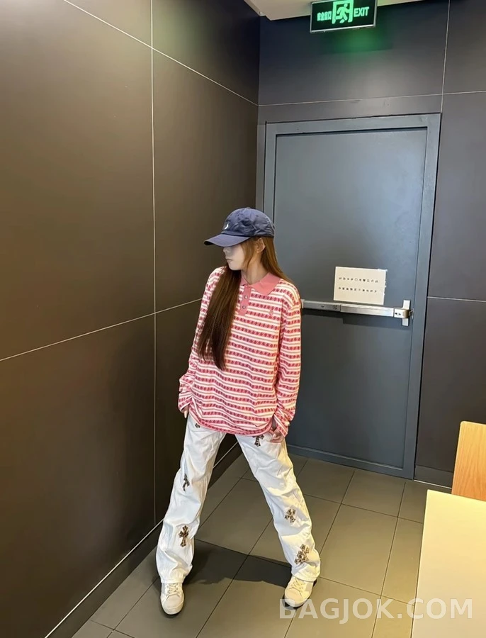 크롬하츠 크롬하츠 크로스 자카드 스트라이프 긴팔 티셔츠 상세 이미지