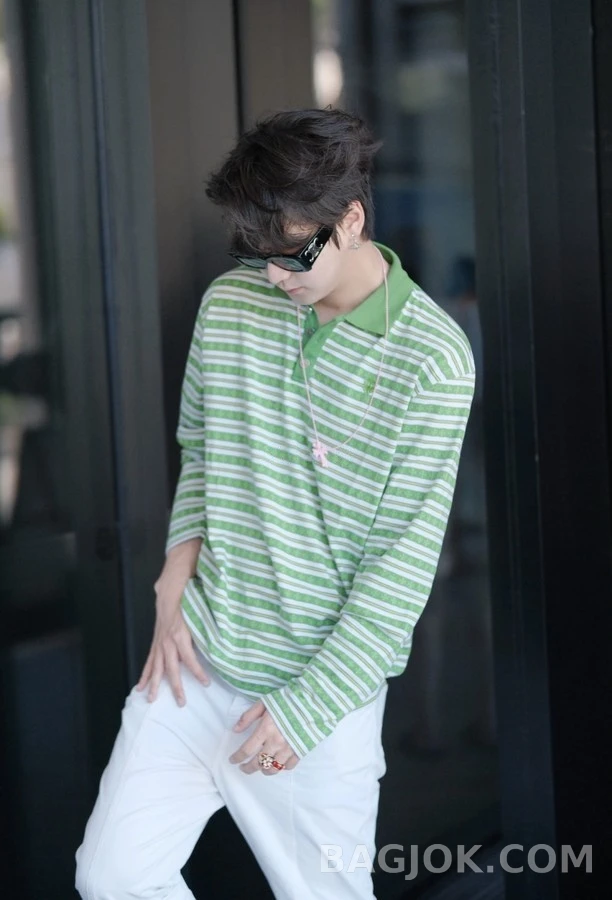 크롬하츠 크롬하츠 십자가 자카드 스트라이프 긴팔 폴로 티셔츠 상세 이미지
