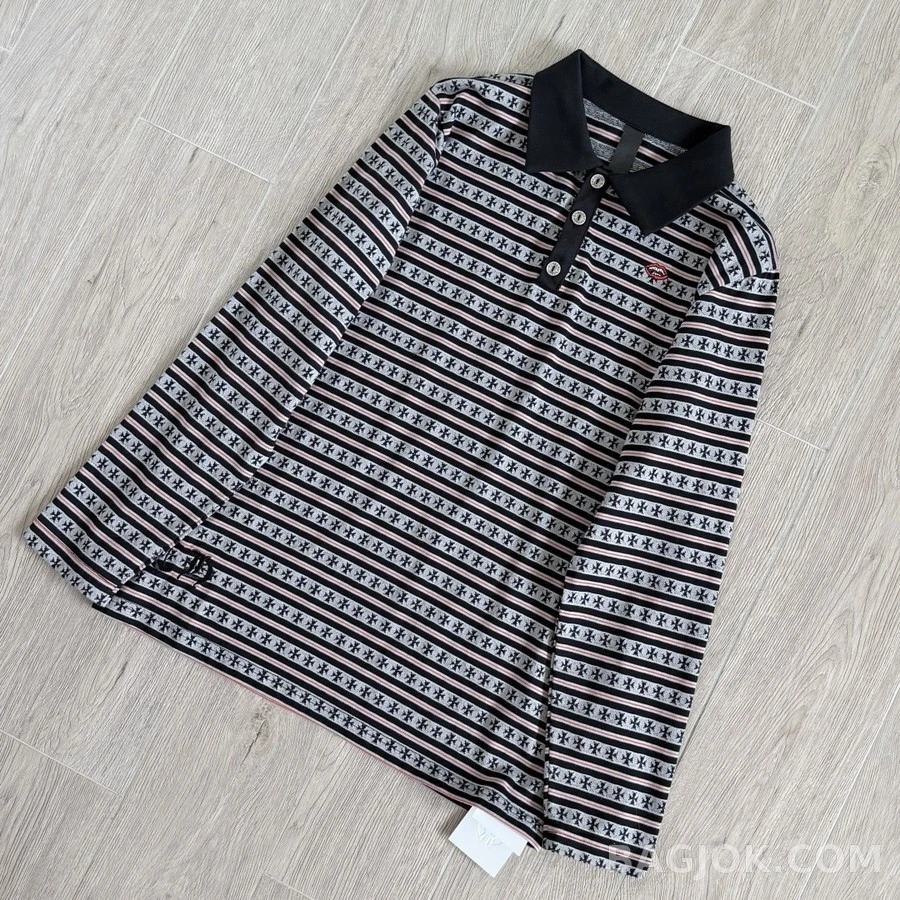 크롬하츠 크롬하츠 십자 패턴 스트라이프 폴로 긴팔 티셔츠 상세 이미지