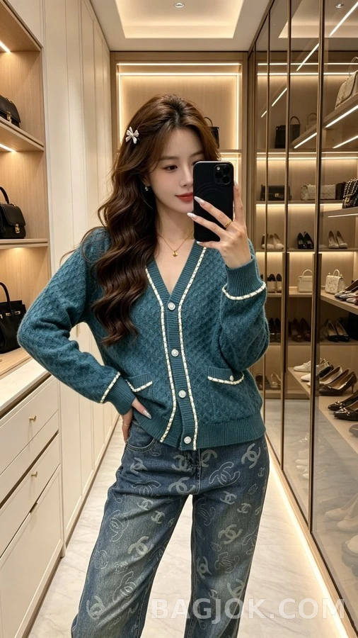 샤넬 샤넬 체인 트림 V넥 가디건 상세 이미지