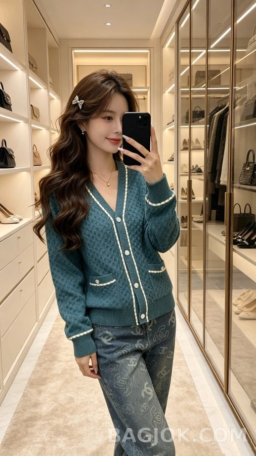 샤넬 샤넬 체인 트림 V넥 가디건 상세 이미지