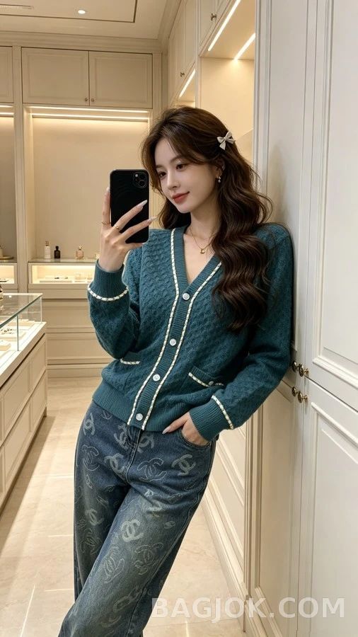샤넬 샤넬 체인 트림 V넥 가디건 상세 이미지