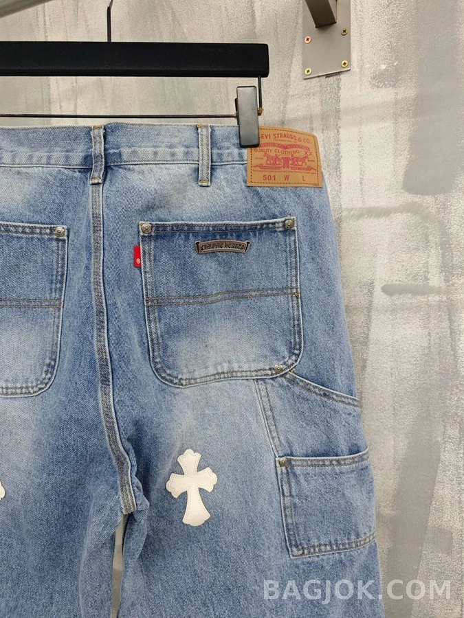 크롬하츠 크롬하츠 십자가 패치 워크웨어 데님 팬츠 상세 이미지