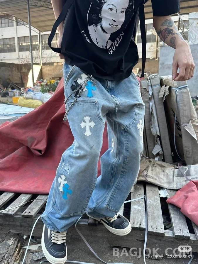 크롬하츠 크롬하츠 십자가 패치 워크웨어 데님 팬츠 상세 이미지
