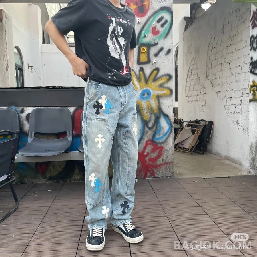 크롬하츠 크롬하츠 십자가 패치 워크웨어 데님 팬츠 상세 이미지