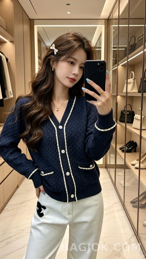 샤넬 샤넬 체인 트리밍 V넥 가디건 상세 이미지
