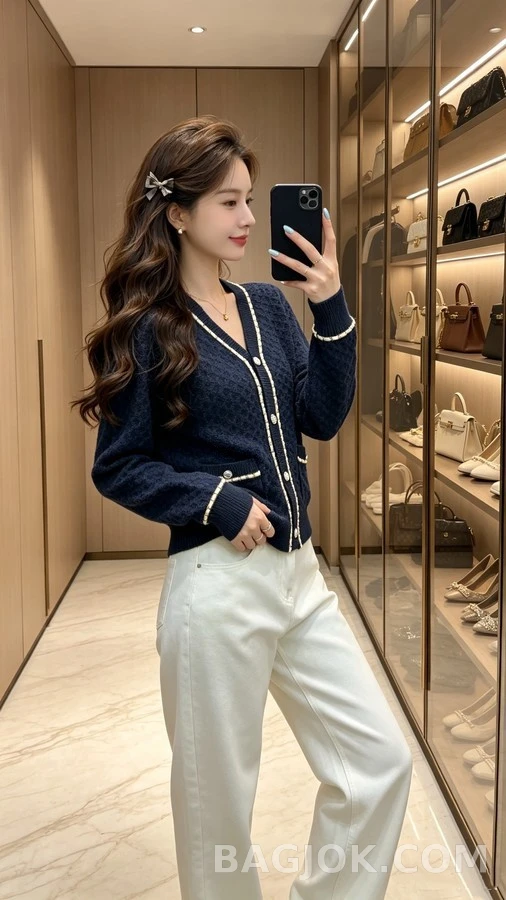 샤넬 샤넬 체인 트리밍 V넥 가디건 상세 이미지