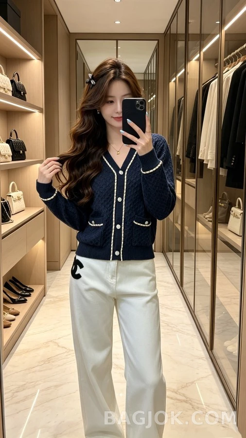 샤넬 샤넬 체인 트리밍 V넥 가디건 상세 이미지