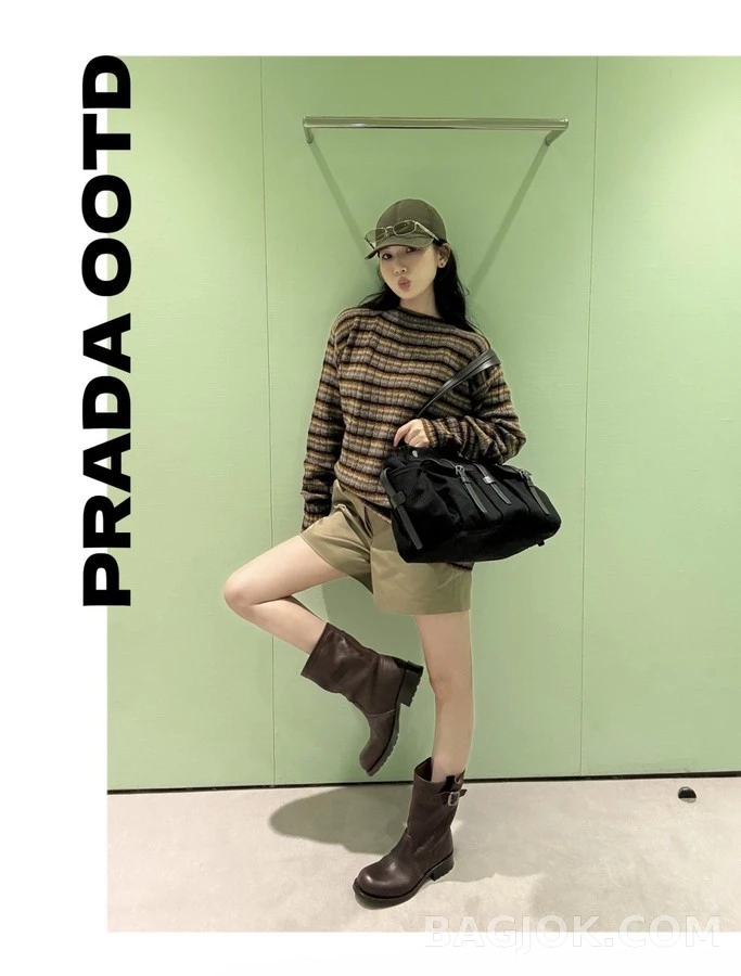 프라다 프라다 캔버스 패널 가죽 부츠 상세 이미지