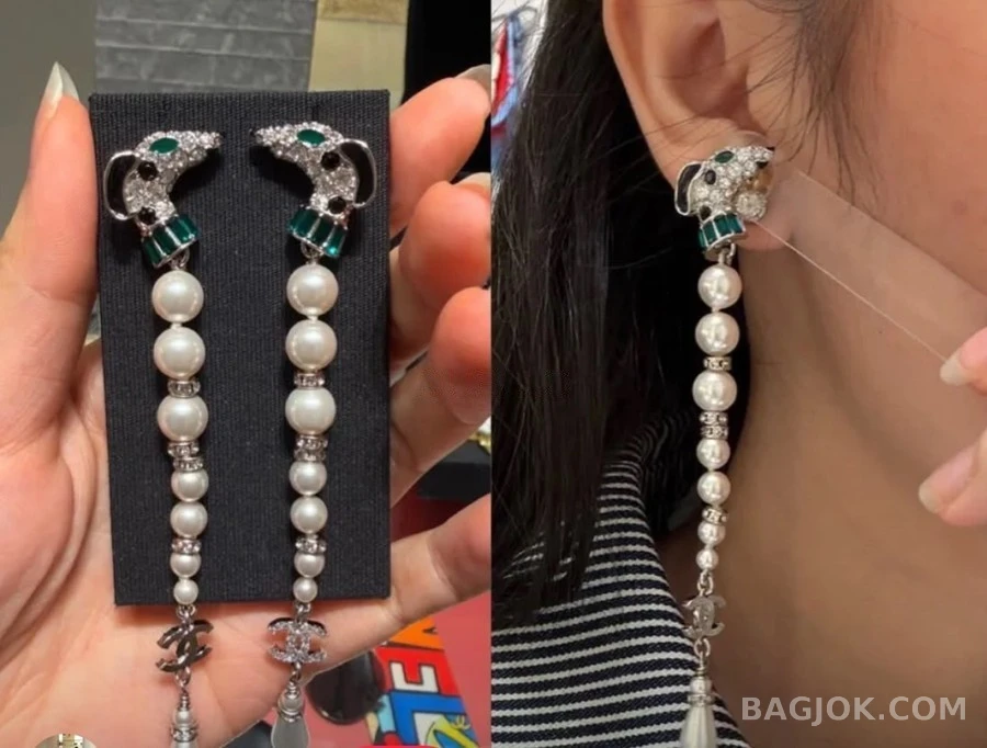 샤넬 샤넬 크리스탈 도그 진주 드롭 귀걸이 상세 이미지