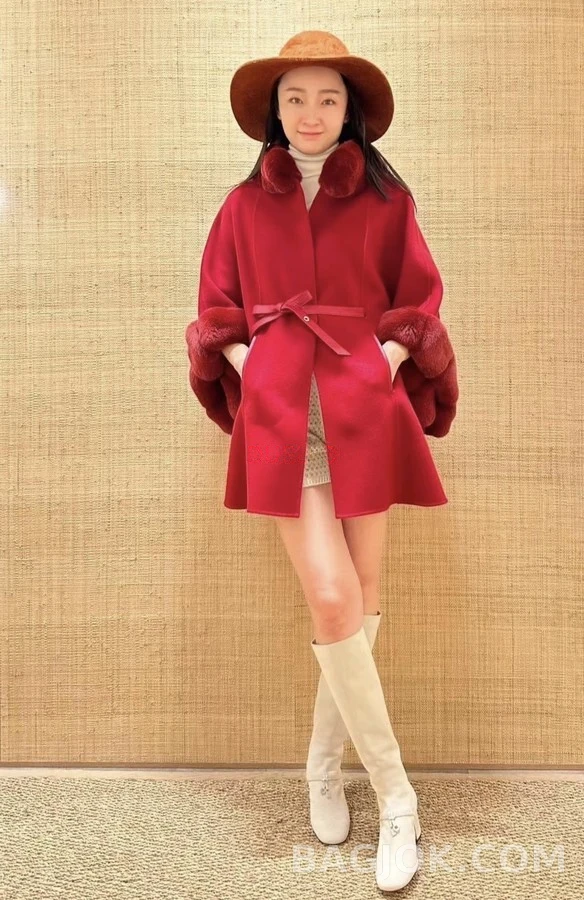 로로피아나 로로피아나 퍼 칼라 케이프 자켓 레드 상세 이미지