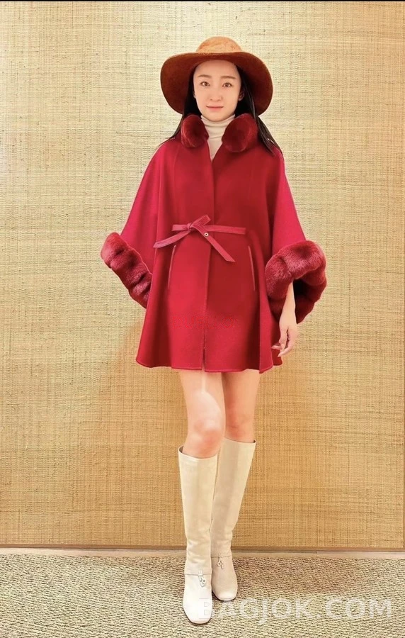 로로피아나 로로피아나 퍼 칼라 케이프 자켓 레드 상세 이미지