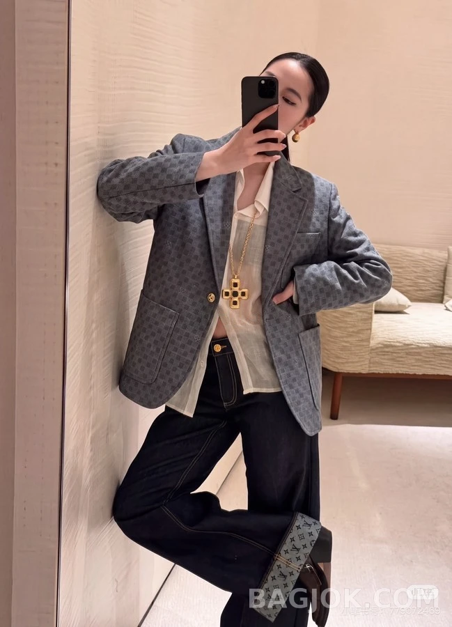 루이비통 루이비통 체크 패턴 싱글 블레이저 상세 이미지