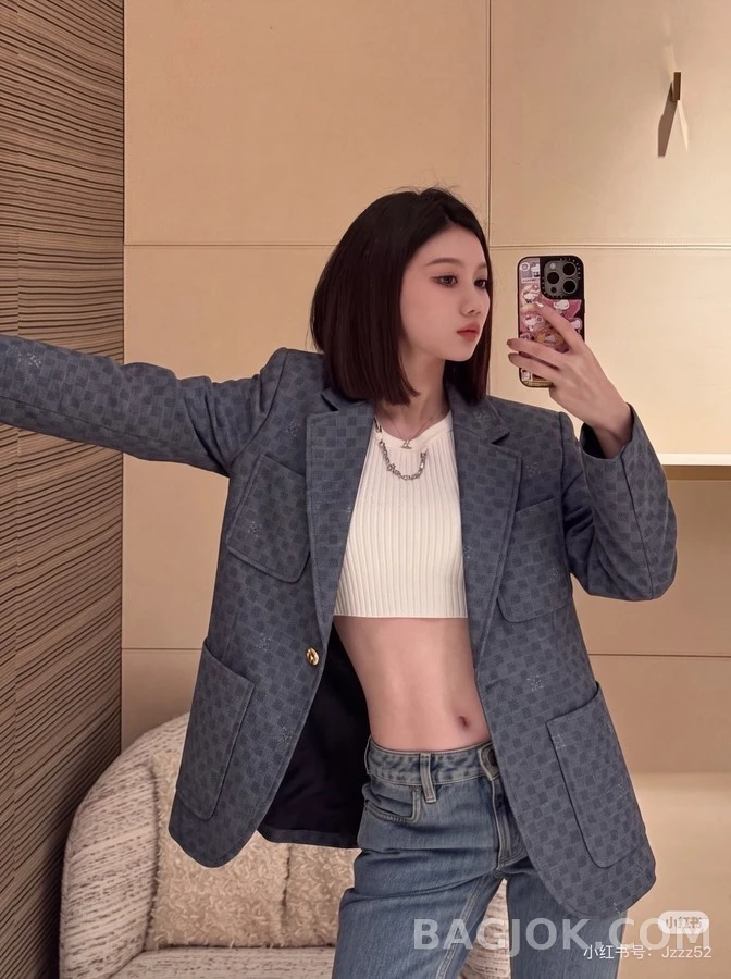 루이비통 루이비통 체크 패턴 싱글 블레이저 상세 이미지