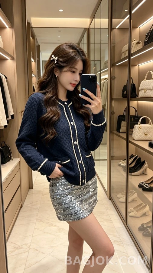 샤넬 샤넬 체인 트림 텍스처 가디건 상세 이미지