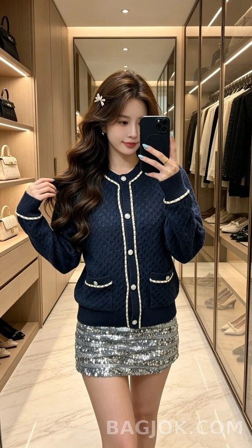 샤넬 샤넬 체인 트림 텍스처 가디건 상세 이미지