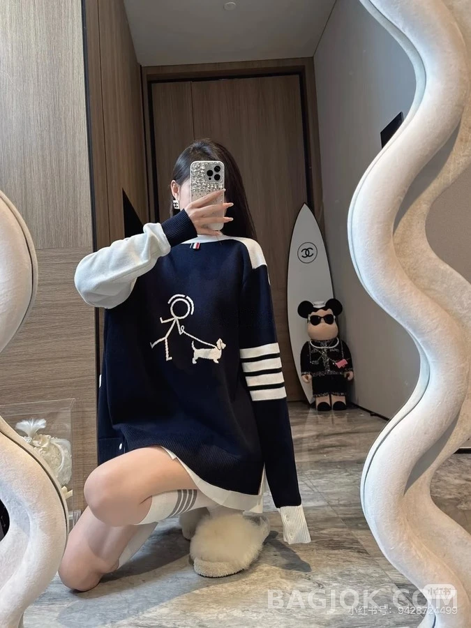 톰브라운 톰브라운 컬러블록 강아지 패턴 가디건 상세 이미지