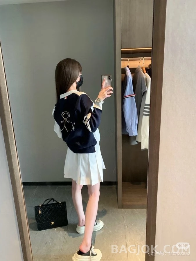 톰브라운 톰브라운 컬러블록 강아지 패턴 가디건 상세 이미지