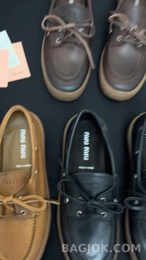 미우미우 미우미우 두께 굽 레이스업 로퍼 상세 이미지