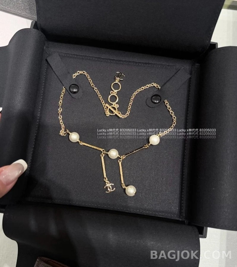 샤넬 샤넬 진주 체인 로고 태슬 목걸이 상세 이미지