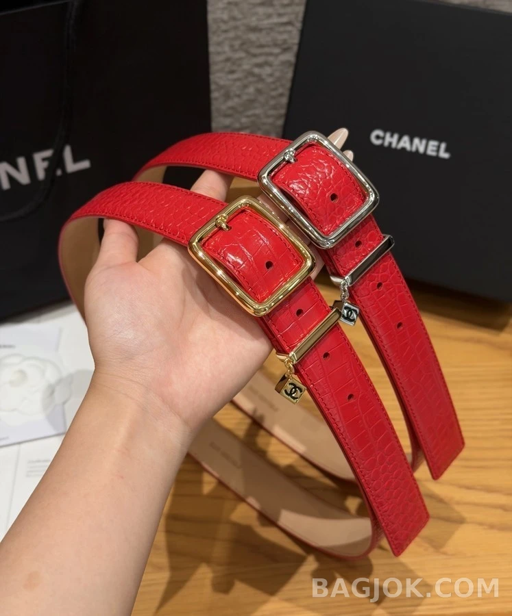 샤넬 샤넬 더블C 참 악어 엠보싱 벨트 상세 이미지