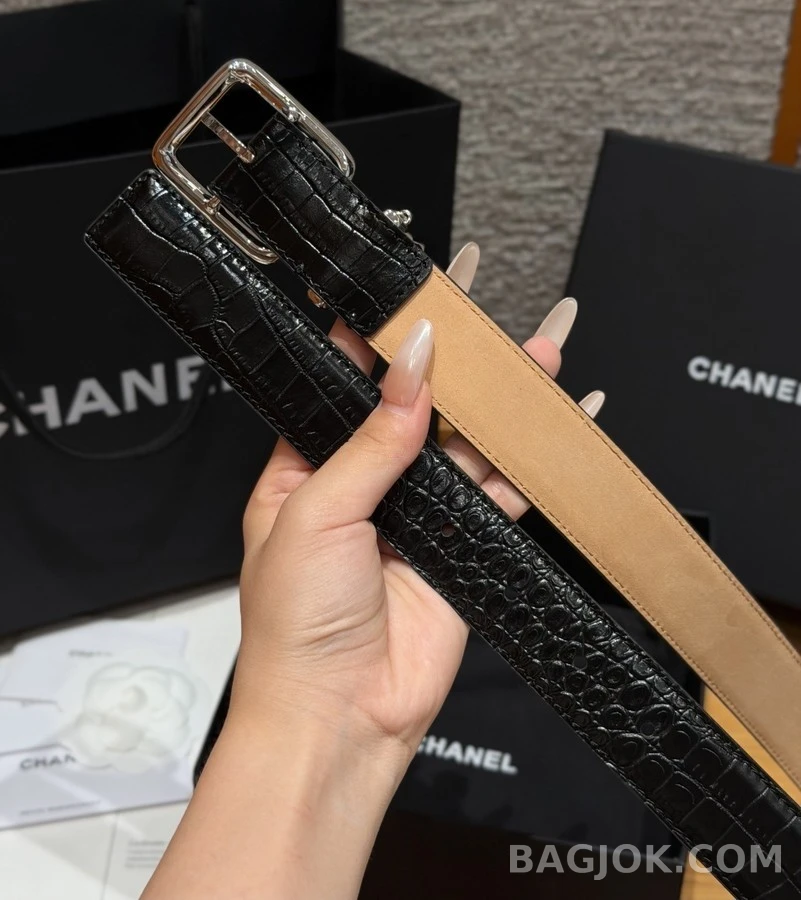 샤넬 샤넬 더블C 참 악어 엠보싱 벨트 상세 이미지
