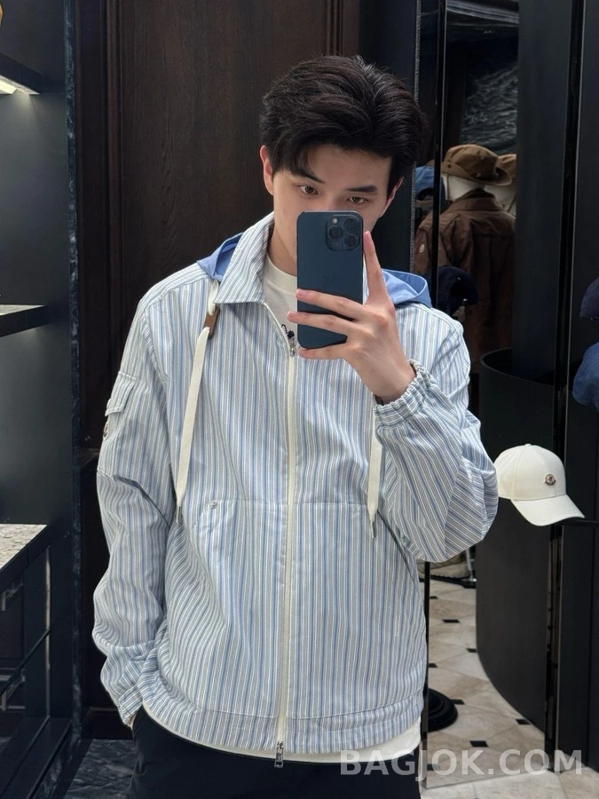 몽클레어 몽클레어 스트라이프 디태처블 후드 셔츠 상세 이미지