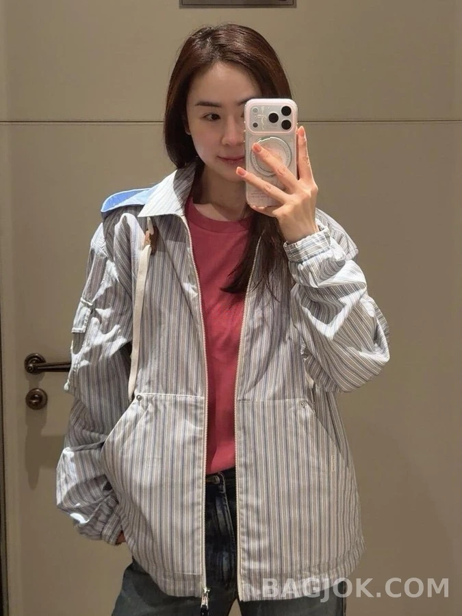 몽클레어 몽클레어 스트라이프 디태처블 후드 셔츠 상세 이미지
