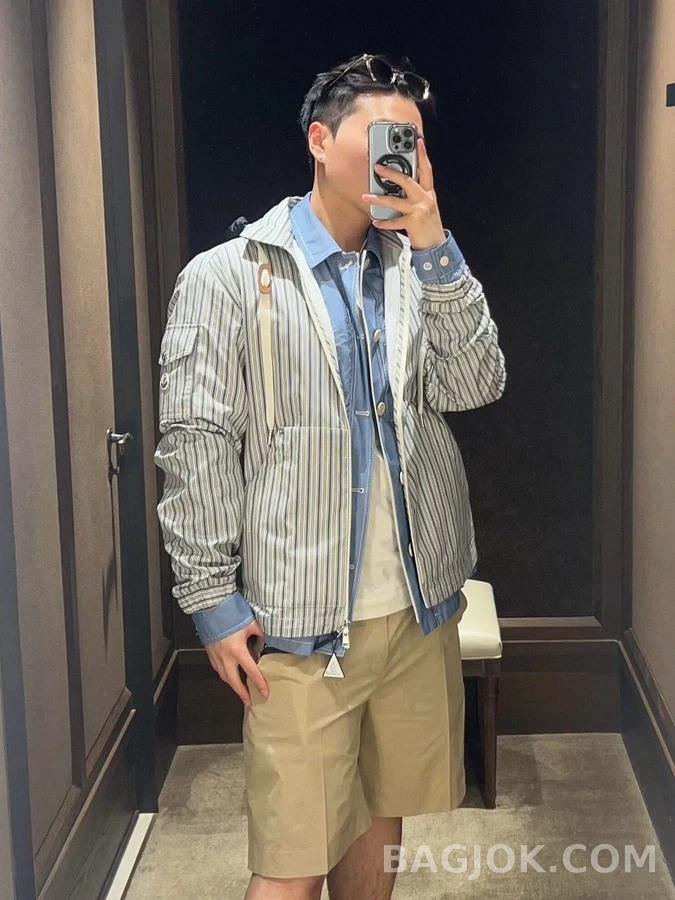 몽클레어 몽클레어 스트라이프 디태처블 후드 셔츠 상세 이미지