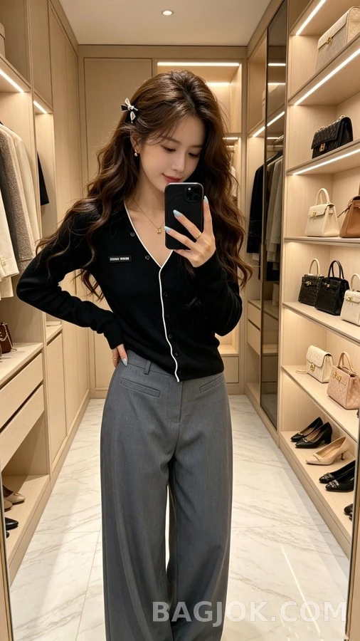 미우미우 미우미우 V넥 배색 니트 가디건 상세 이미지