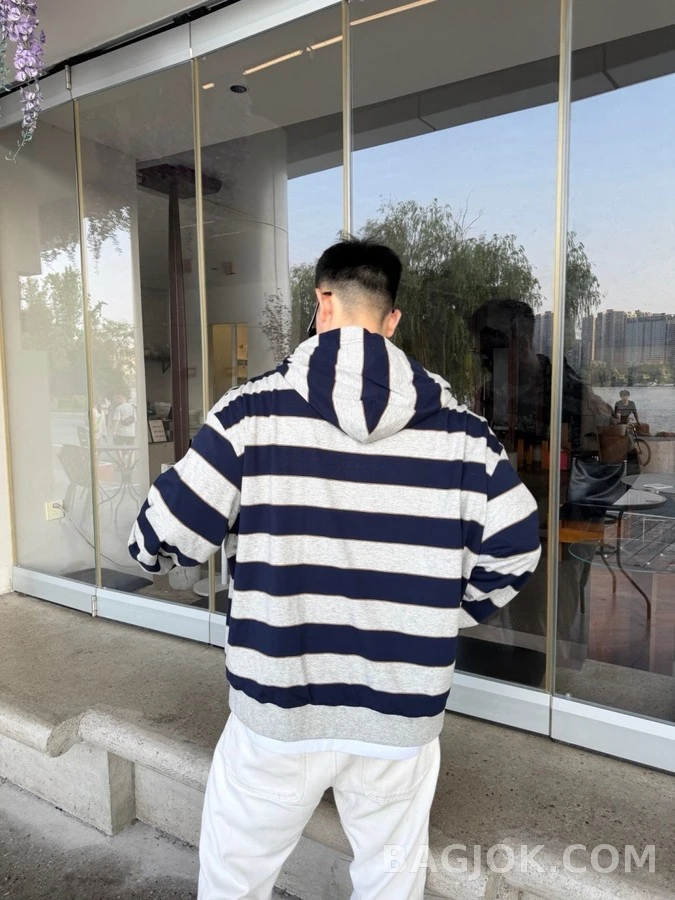 미우미우 미우미우 스트라이프 코튼 후드 집업 상세 이미지