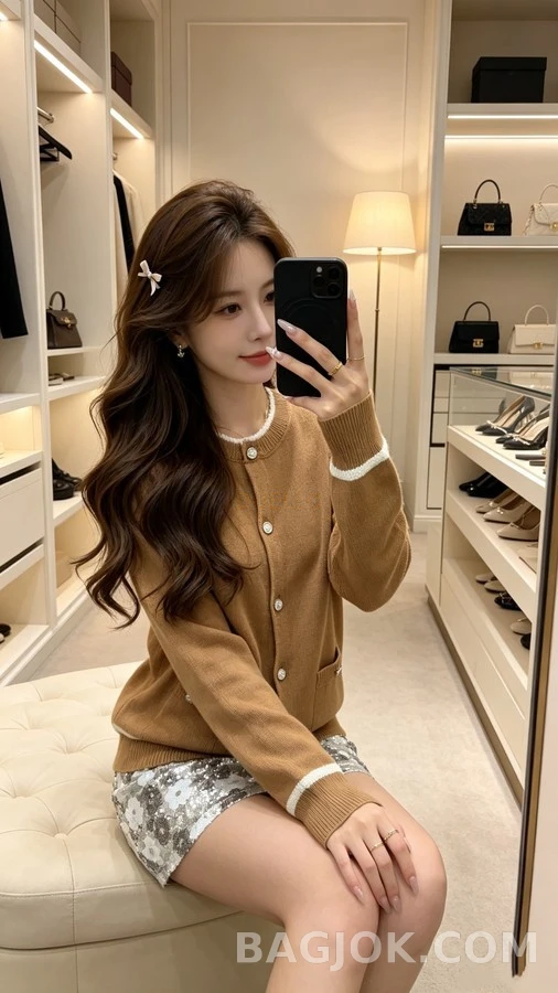 샤넬 샤넬 스캘럽넥 배색 니트 가디건 상세 이미지