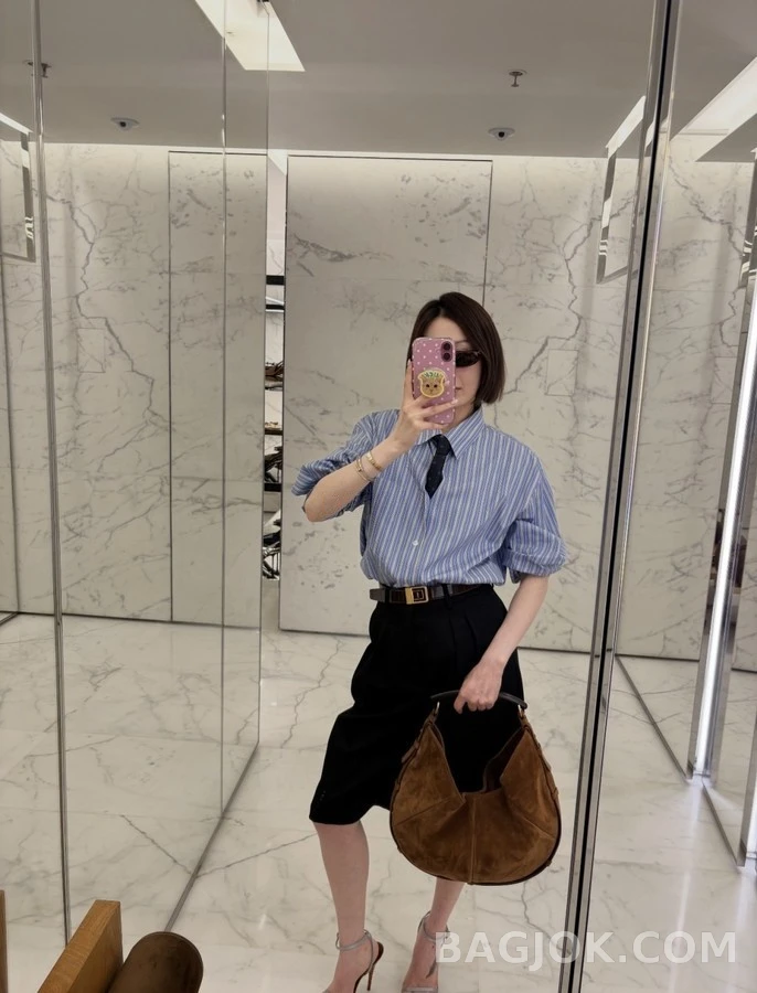 생로랑 세인트로랑 로고 자수 스트라이프 셔츠 상세 이미지