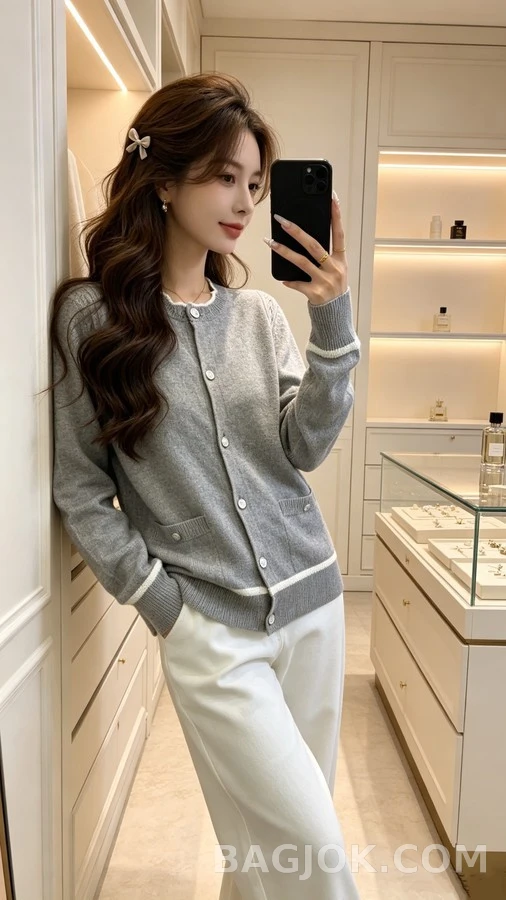 샤넬 샤넬 스캘럽 칼라 더블C 버튼 가디건 상세 이미지