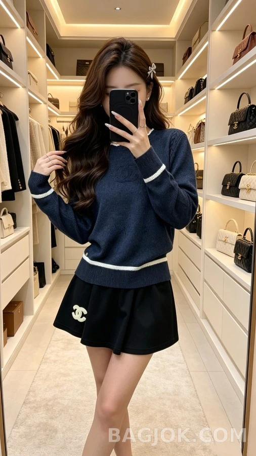 샤넬 샤넬 웨이브넥 로고 버튼 니트 상세 이미지