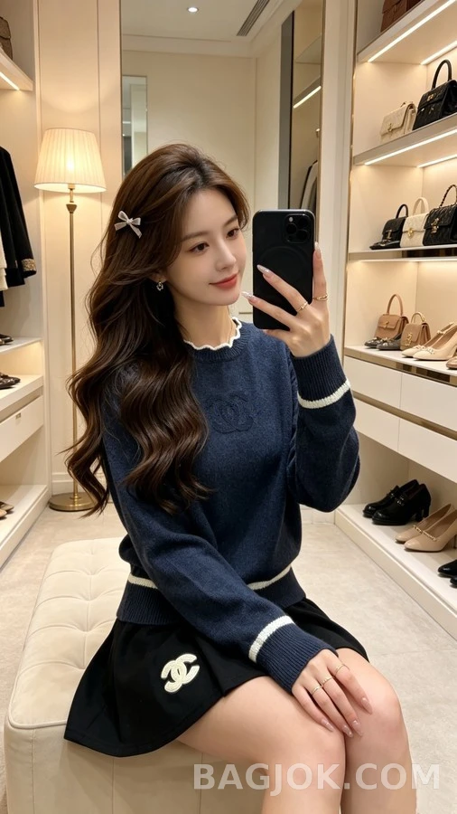 샤넬 샤넬 웨이브넥 로고 버튼 니트 상세 이미지