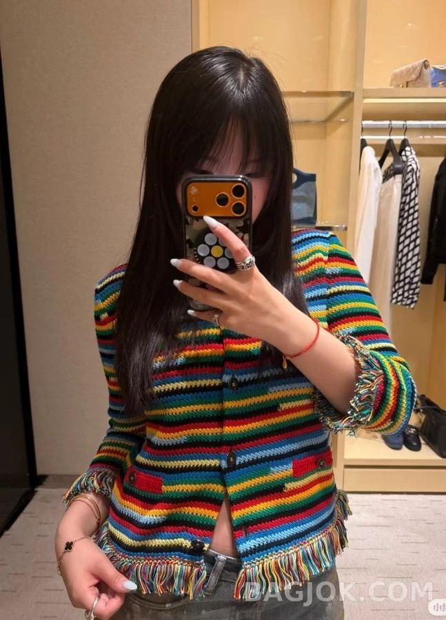 샤넬 샤넬 컬러 스트라이프 프린지 가디건 상세 이미지