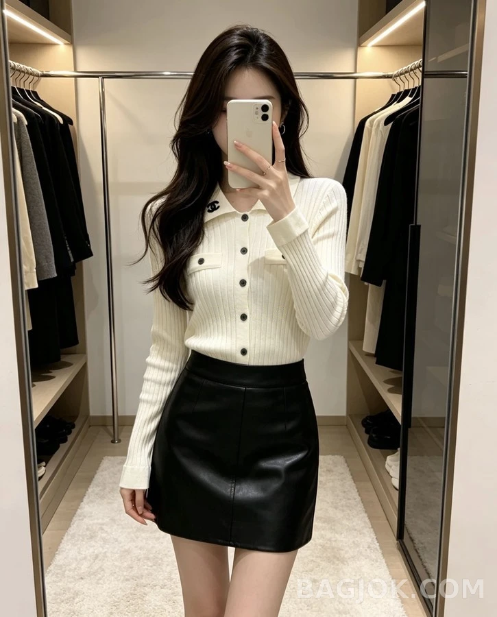 샤넬 샤넬 폴로 카라 리브 니트 가디건 상세 이미지