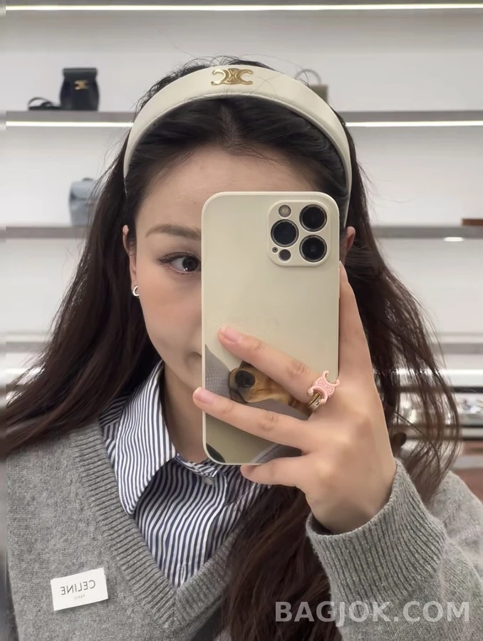 셀린느 셀린느 트리옹프 로고 가죽 헤어밴드 상세 이미지
