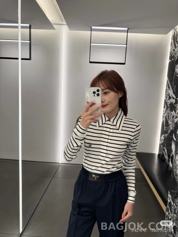 셀린느 셀린느 트리옹프 스트라이프 긴팔 티셔츠 상세 이미지