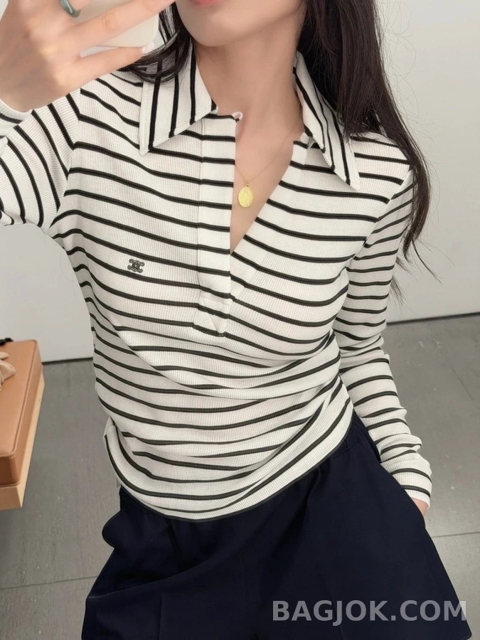 셀린느 셀린느 트리옹프 스트라이프 긴팔 티셔츠 상세 이미지