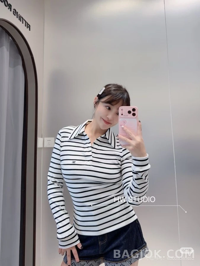 셀린느 셀린느 트리옹프 스트라이프 긴팔 티셔츠 상세 이미지
