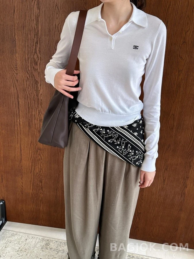 셀린느 셀린느 로고 자수 폴로 긴팔 티셔츠 상세 이미지