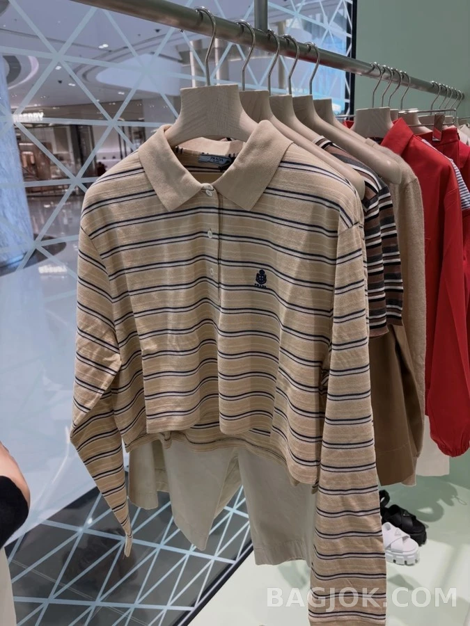 폴로 랄프 로렌 폴로 랄프 로렌 스트라이프 크롭 폴로 긴팔 티셔츠 상세 이미지