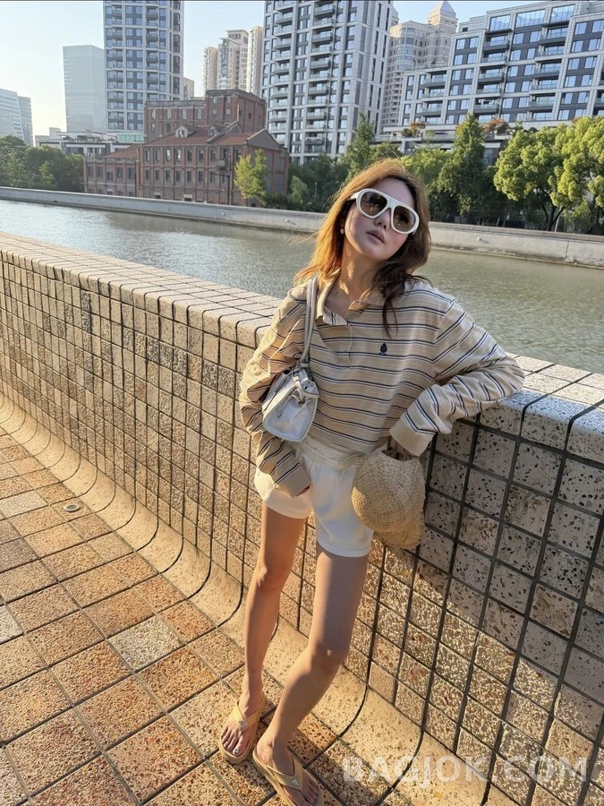 폴로 랄프 로렌 폴로 랄프 로렌 스트라이프 크롭 폴로 긴팔 티셔츠 상세 이미지