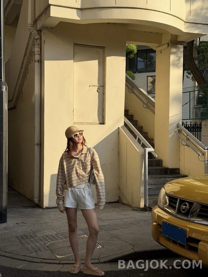폴로 랄프 로렌 폴로 랄프 로렌 스트라이프 크롭 폴로 긴팔 티셔츠 상세 이미지