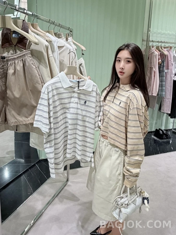 폴로 랄프 로렌 폴로 랄프 로렌 스트라이프 크롭 폴로 긴팔 티셔츠 상세 이미지